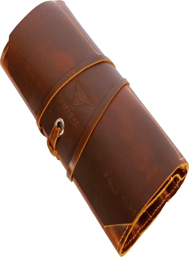 TUZECH Leather Tool Roll Up Tool Kit Pouch - Leather Tools/Cutlery / Stationery/Pen/Pencil Pouch Wrench Roll/Chisel Bagfor School / College/Office/Work/Artist (Big Tool Pouch) (16X10 Inches), Brown - Image 3